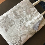 着物帯　結婚式バッグ　パーティバッグ　プラチナ箔帯地　正倉院古代裂柄