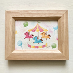 🎠「メリーゴーランド」 水彩画イラストミニ額 馬　出産祝い　プチギフト  母の日　パステル🎠