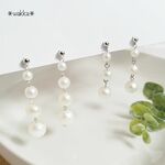 ゆらゆらコットンパール＊3連4連大ぶりイヤリング/ピアス　親子リンクコーデにも