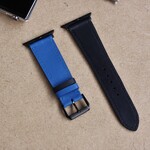 高級革使用Apple Watch(38/40mm,42/44mm用)レザーベルト　ブル・ブラック　D12 高級金具付け