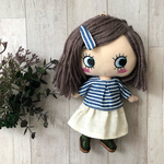 着せ替え〈3点セット〉ෆ̈ ハッピードール　イーマリー　(くるみパッチンピン・上下セット) ヒッコリー　白　スカート　生成り