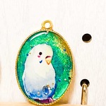 キーホルダー　セキセイインコ　ゴールグリーン