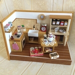 ミニチュア　L字型の窓のある部屋　L字のキッチン