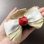 【送料無料】大きめ8.5cmバンスクリップ★ベル　つけるだけで憧れのプリンセスに変身♪薔薇のような赤リボンがポイント◎上品ゴールドで華やかさUP◎ギフトにもおススメ！
