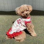 犬服 いちごのフリフリチュールワンピース(赤)