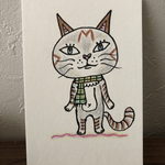 【送料無料】絵はがき･ポストカード原画 「マフラーを巻いた猫」