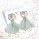 ブルー シフォン タッセル ♡ 勿忘草 スターフラワー シェル イヤリング　ピアス
