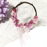 薔薇いっぱいの可愛いリース　ミニチュアフラワー
