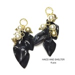 【再入荷♡】4pcs★leaf marble tassel・black（アクリルビジューチャーム）