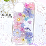 [ご注文品] iphone12 押し花ケース＊Sweet pink&purple＊スマホケース 名入れ可能  ラメ・ホロ・スワロフスキー無料 [受注製作]