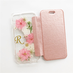 押し花 選べる5色 イニシャル入り手帳型スマホケース iPhone12 iPhone11 iPhoneSE2 iPhoneケース 