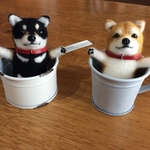 茶柴黒柴2体ブローチ