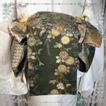 正絹オリジナル長尺半幅帯　抹茶色の染めと総絞りの贅沢三昧！