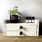 カトラリー収納 卓上 スパイスラック　木製 2段 小引き出し　調味料入れ　筆記用具入れ　ロング　ホワイト