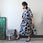 【♪サマーセール20％OFF❤️即納】リネンのシャドウプリントワンピース