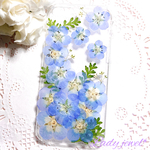 押し花iphoneケース ＊ ネモフィラ ＊スマホケース   名入れ可能  ラメ・ホロ・スワロフスキー無料 [受注製作]