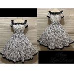 1点物*ピンク 藤の花と蝶の舞 シャーリングワンピース★和柄×オフホワイト×黒レース(即納品)