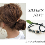 ❤️50【新色】シルバーチェーン✖️レザーヘアゴム　　ネイビー