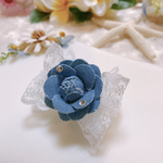 ワンコ用バレッタ♡デニムカメリア*°♡レーシー3点