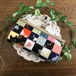 長財布☆猫松模様☆和風パッチワーク柄☆猫ちゃん☆朱色系☆受注製作