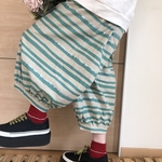 大人のバルーンパンツ★ポケット後ろ★コットンリネンボーダー