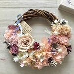 *  Salmon pink × Rose II * wreath * ハーフリース   リース　ギフト　母の日