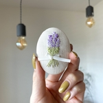 ラベンダーの花束手刺繍ブローチ
