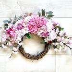 No.wreath-15304★桜のリース<特大> 21-(5) 桜＆ラナンキュラス＆マム　40x70cm・アートフラワー/造花リース/大型リース