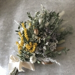 ミモザ かすみ草 ユーカリ スワッグ ウェディング ブーケ ドライフラワー 花束
