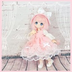 ロリィタ風お姫様ドレス＆カチューシャ型ヘッドドレスの２点Set.(ピンク×白のフリルレース×リボンとパール) † オビツ11 ねんどろいどどーる ピコニーモP