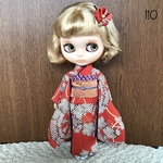 No.110 アイシードール　ネオブライス　りかちゃん振袖　源氏車枝梅金彩　朱赤