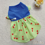 犬服！小型犬DMサイズ さくらんぼ🍒Aラインワンピース グリーン💚(胴長)