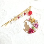 赤薔薇と月猫のヘアピン