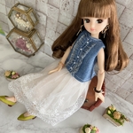 デニムフリンジ　トップス＆レーススカート　セット