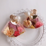 チュール刺繍リボンとパールのピアス