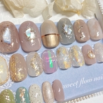 SALE!現品ネイルチップ NO.0402＊２０本セット【ラウンドショート】ニュアンス　シアーカラー　ミラーネイル   アンティーク ブライダル