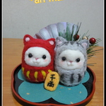 ＊お正月　２匹のねこだるまちゃん（大）②　置物＊