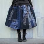 着物リメイク*ギャザースカート*白の花柄パッチ