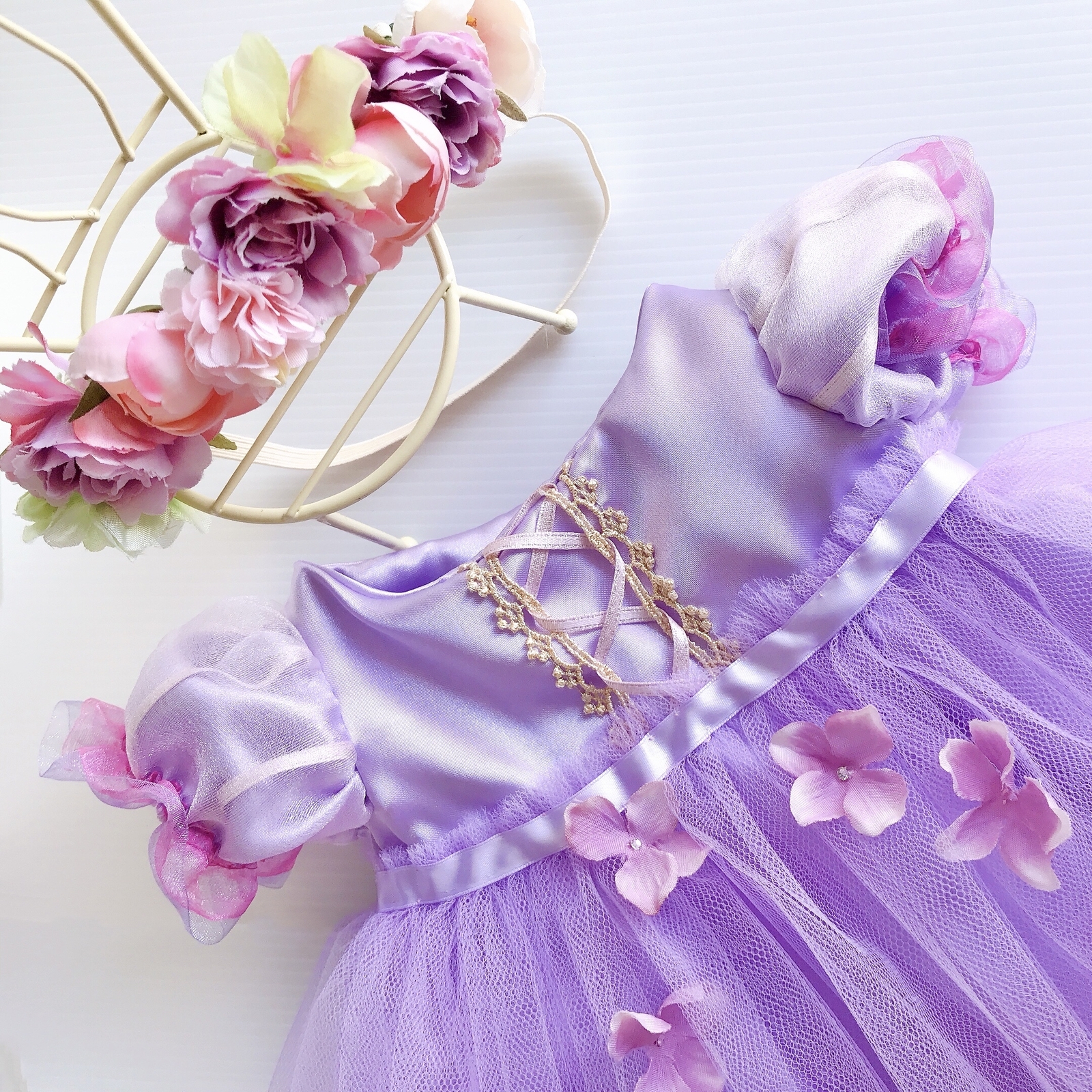 シェリーメイ　ハンドメイド　チュール　ドレス　水色ストライプ シェリーメイ ハンドメイド チュール ドレス 水色ストライプ