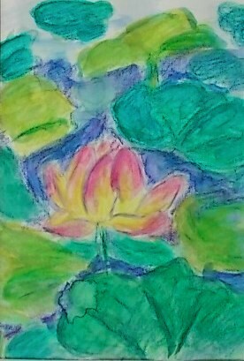 絵画 インテリア 水彩画 額絵 花の絵 池に咲くハスの花 - SUSA