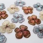 【4つ】ブルーグレー　フラワー　オーガンジー　刺繍　花　ゴールド