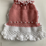 犬服　手編み　ピンク　白　ビーズ