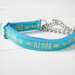 小型犬★ALOHA★ゴールド＆グリーンブルー★ハーフチョーク