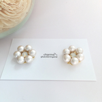 コットンパールとスワロフスキーのホワイト フラワーピアスorイヤリング