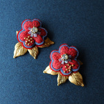 ＜ No Name ～名前のない花～ ＞Petite Red×Brass/小さな赤い花❁イヤリングorピアス