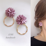 【EIMI】スウェードフラワーピンク＊  ピアス/イヤリング