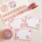  [マステ＋ミニカード15枚セット]マステ、ミニカード✳︎動物刺繍デザイン✳︎ Cherry blossom  rabbit ウサギと桜とサクランボ