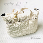 Lサイズ　kumasan de 3way ベビーカーバッグ クリーム　ファスナー等ゴールドver. マザーズバッグ　ショルダーバッグ　くま　受注制作