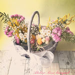 再販🍀かご付き🧺ふたごミモザ🌼スワッグ🌼 4way🌸縦ガーランド風にも🌼母の日ブーケ　母の日花束　ミモザブーケ🌼ドライフラワースワッグ　ドライフラワーブーケ　お祝い　プレゼント　春スワッグ　スワッグ春