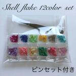12色セット◆シェルフレーク◆さざれ石◆ケースとピンセット付◆穴無し染色シェル　シェルフレーク　 カラーさざれ石 さざれ石  レジン封入 材料  カラフルミックス シェル 穴なし  貝殻素材 レジン封